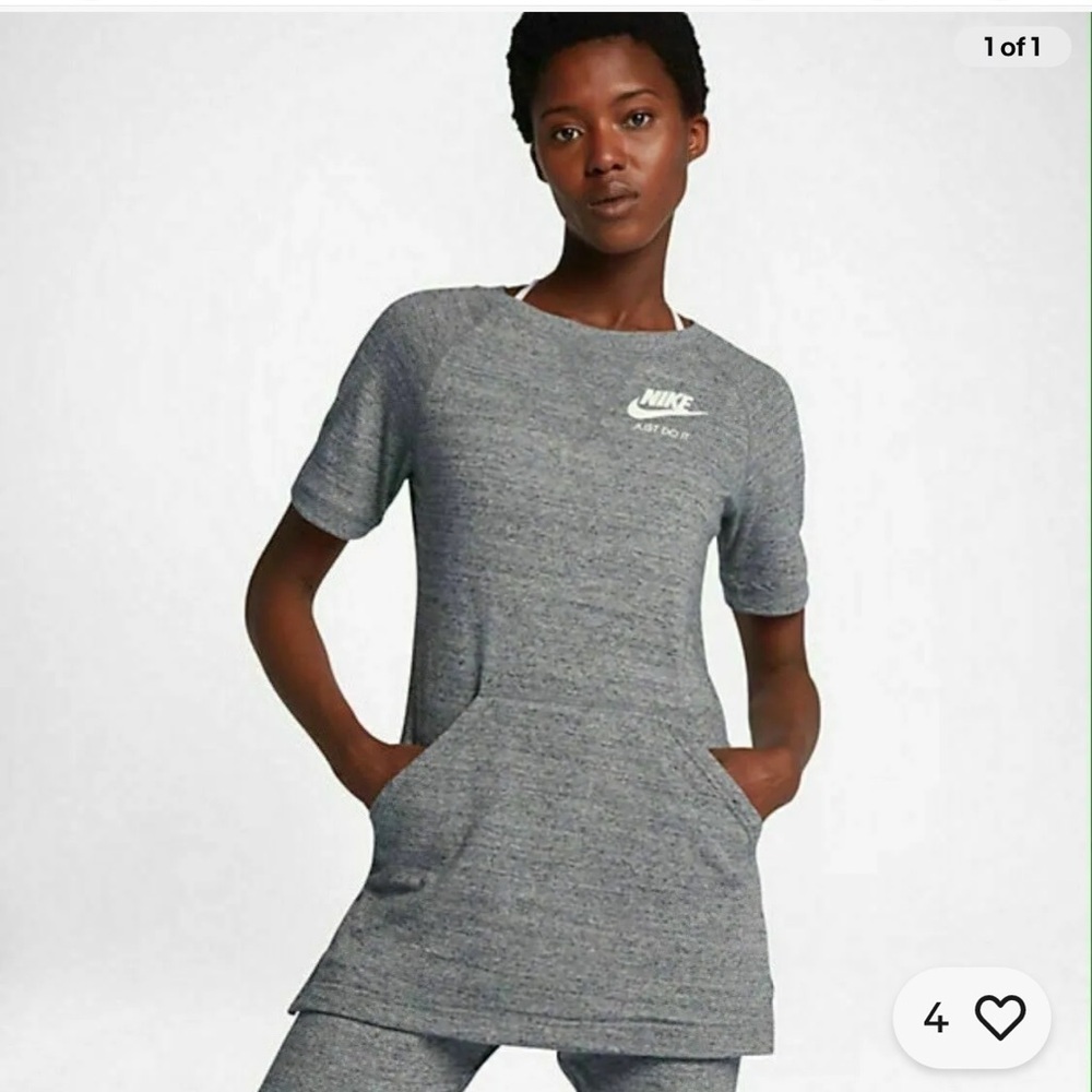 NIKE Vintage Gym Short‎ Sleeve Crew Kangaroo Pocket 905463 091 gray XL EUC